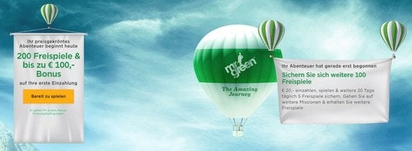 Mr. Green bietet einen 100% Einzahlungsbonus-