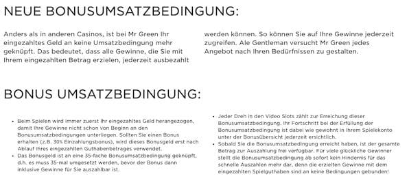 Die Mr. Green Casino Bonusbedingungen.