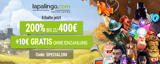 Exklusiver Lapalingo Bonus Code 10€ ohne Einzahlung + 200% bis zu 400€