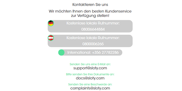 Sloty Casino Support