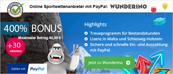 Seriöse Onlince Casinos mit PayPal Empfehlung Wunderino