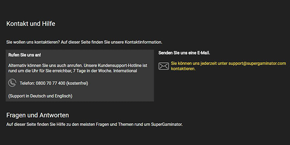 Supergaminator Kundensupport