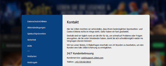 10Bet Casino Support