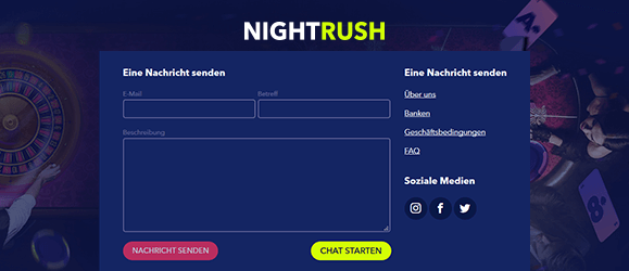Guter Live Chat Support und breit aufgestellter FAQ Bereich im Nightrush Casino