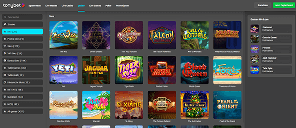 Tonybet Casino Spiele