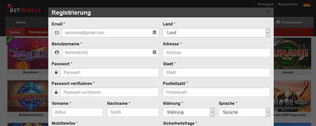 Betrebels Casino Registrierung