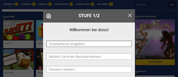 Slotzo Casino Registrierung