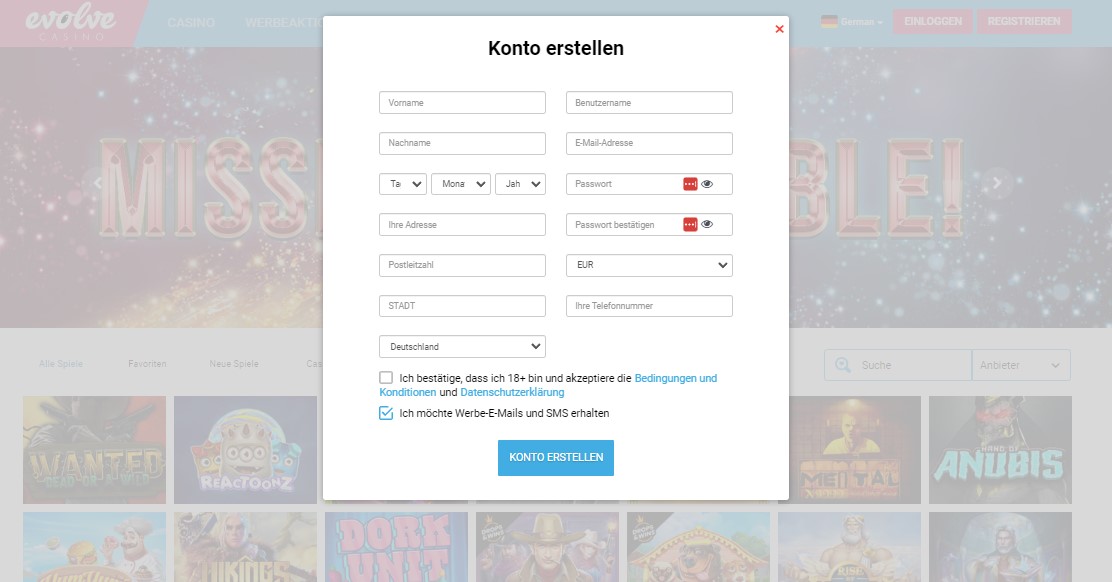 evolve casino anmeldung