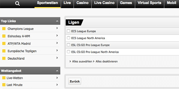 Interwetten Esport Wettangebot