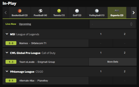 Esport Live Wetten bei betway