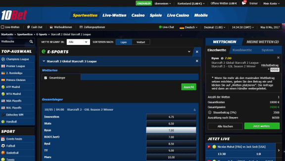 SC2 Esport Wetten online
