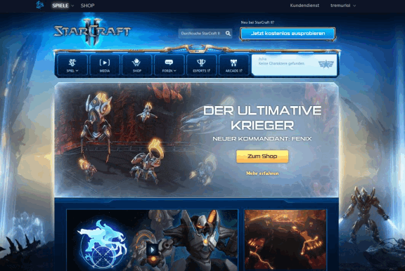 Blizzard Esport-Portal für SC2 Battle.net