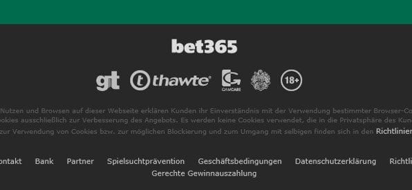 Zertifikate und Lizenz von bet365 auf bet365.com