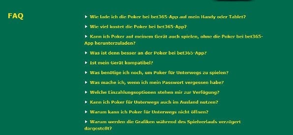 Übersichtlich: Das FAQ-Angebot von bet365 Poker