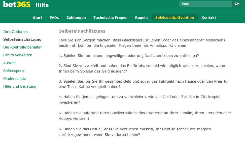 Responsible Gaming Programm auf bet365 Poker