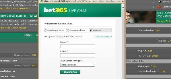 Live-Chat von bet365 Poker auf bet365.com