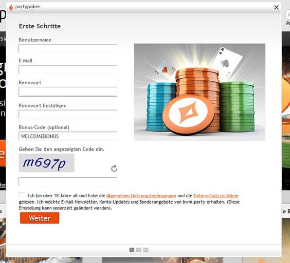Anmeldeformular bei PartyPoker