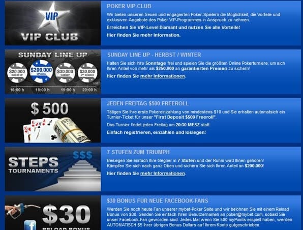Verschiedene Bonusangebote bei mybet