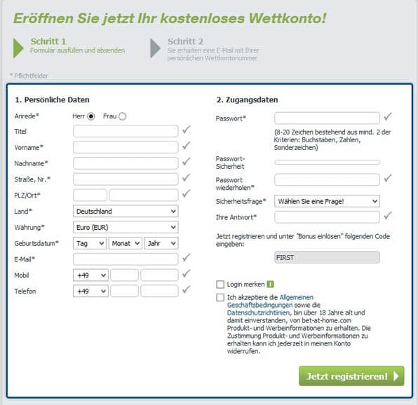 Anmeldeformular bei bet-at-home