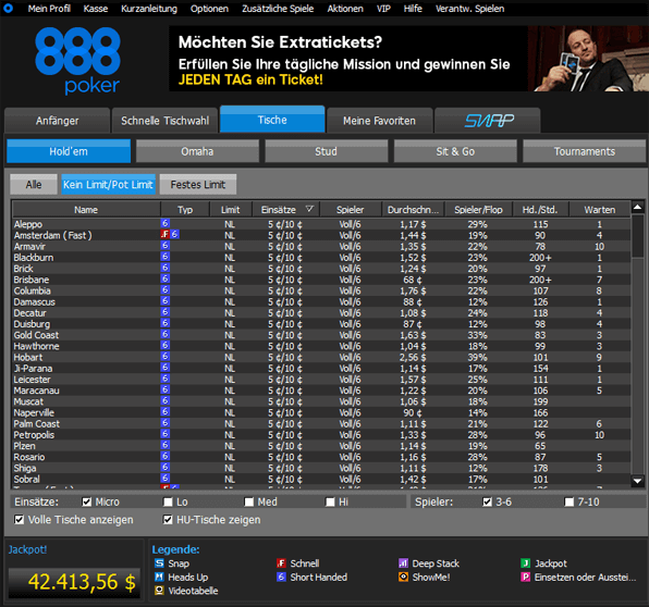 Auf 888 Poker ist an den Echtgeldtischen immer genügend Action geboten