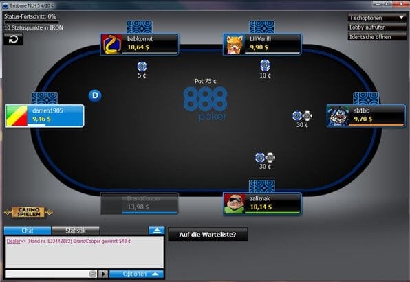 Die Pokersoftware von 888 Poker gehört mit zum Besten auf dem Markt
