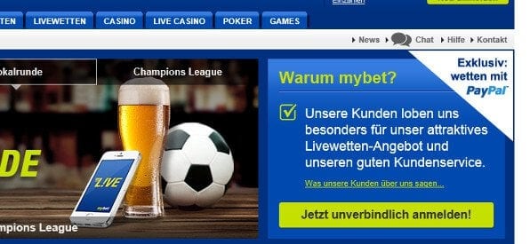 mybet Poker PayPal-Anmeldung auf mybet.com