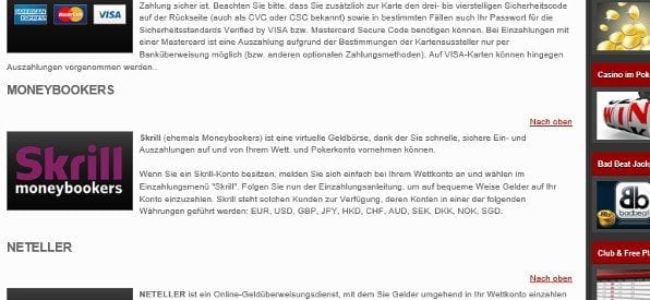 Zahlungsoptionen auf betvictor.com