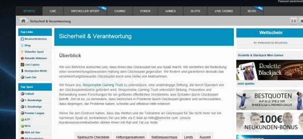 Responsible Gaming-Angebot auf betvictor.com