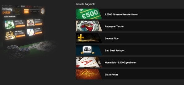 Zusatzangebote auf poker.betway.com
