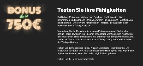 Neukundenbonus von betway Poker