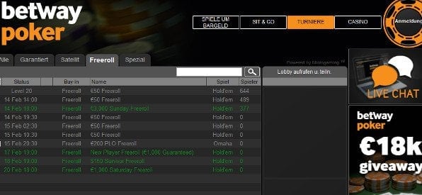 Poker-Software Free-Roll-Turnier-Angebot von betway Poker