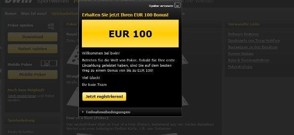 bwin Poker Neukundenbonus auf bwin.com
