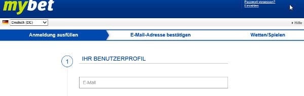 Anmeldeformular auf mybet Poker