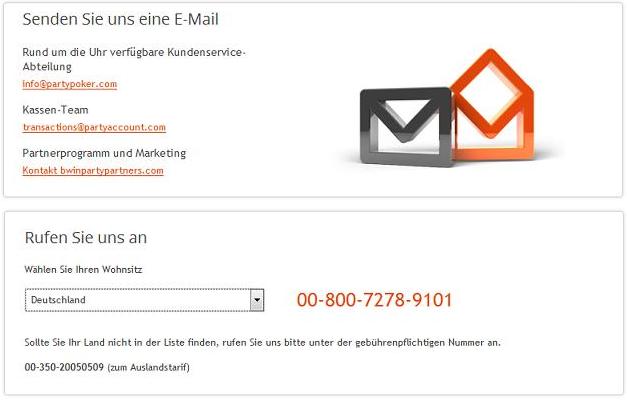 Kontaktmöglichkeiten beim Support von PartyPoker