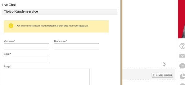 Live-Chat auf tipico.com