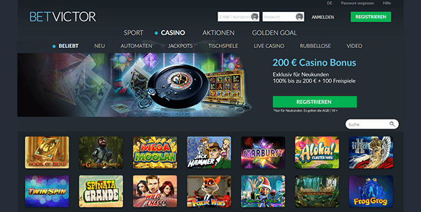 Die Startseite vom Betvictor Casino