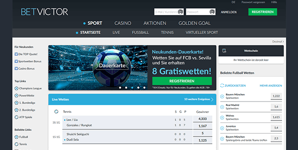 Die Startseite von Betvictor