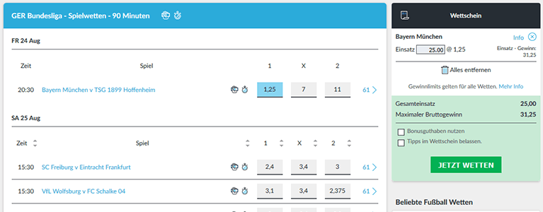 Beispielhafte Bundesligawette bei Betcivtor