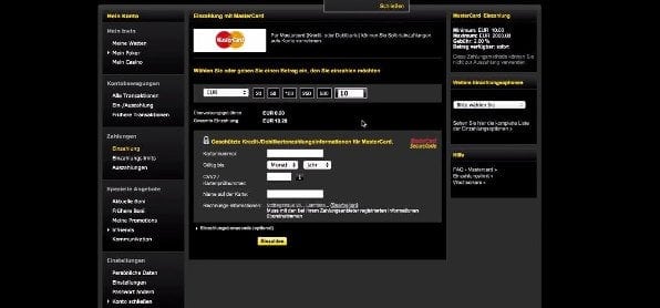 Die Einzahlung: Hier am Beispiel der Mastercard