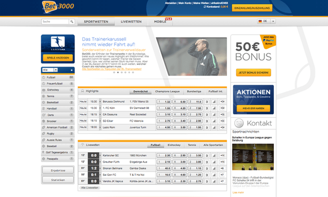 Das Angebot der Bet3000 Sportwetten