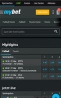 Der Startbildschirm in der Mybet App