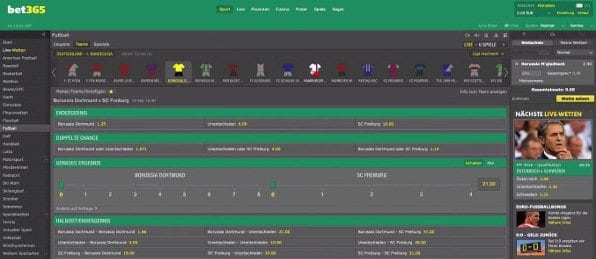 Beispielhafte Bundesligawette im großen Wettmarkt von Bet365