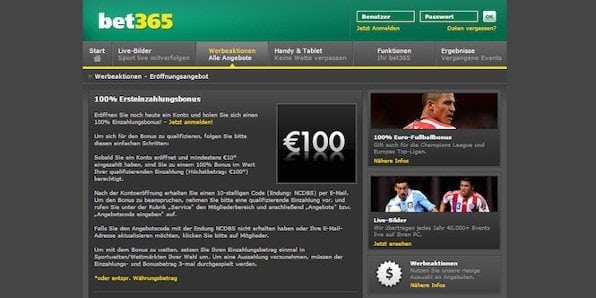Neue Kunden erhalten einen 100% bis 100€ Bonus auf ihre Ersteinzahlung