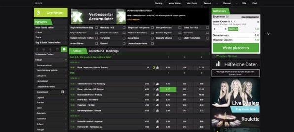 Beispielhafte Fußball Bundesligawette im großen Wettmarkt von betway