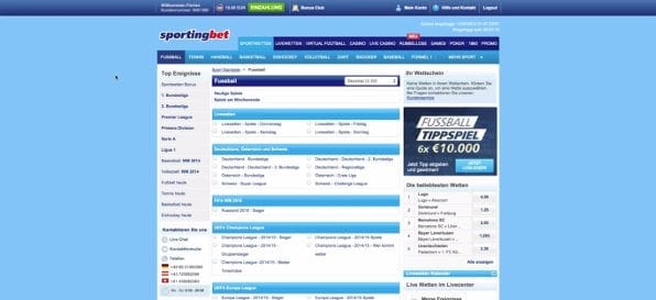 Beispielhafte Fußballwette bei Sportingbet