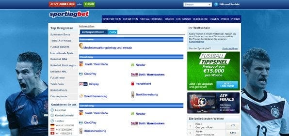 Sportingbet bietet die wichtigsten Zahlungsmethoden wie beispielsweise PayPal