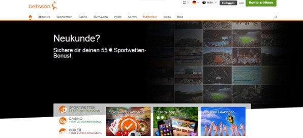 Auf der gut strukturierten Startseite von betsson gelangt man schnell zur gewünschten Wette