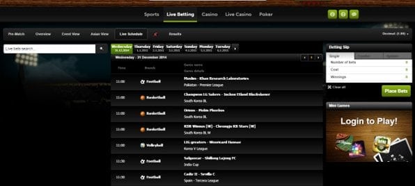 Das umfangreiche Livecenter bietet neben den großen Sportarten auch einige Randsportarten