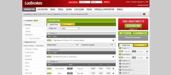 Das große Live-Center besticht durch die Vielfalt an Sportarten und Events
