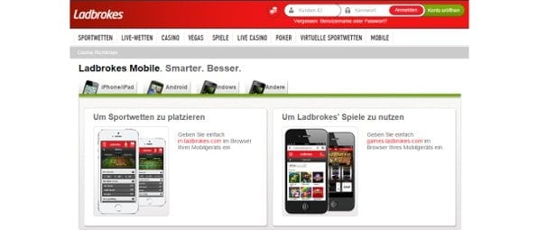 Die umfangreiche App von Ladbrokes macht keine Abstriche gegenüber der Webseite